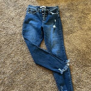 KanCan Blue Cropped Ankle Jeans with Distressed Style